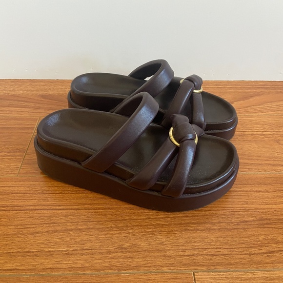 Dries Van Noten Leather Burgundy Brown Platform Flat Sandals Size 36.5 - Picture 1 of 8